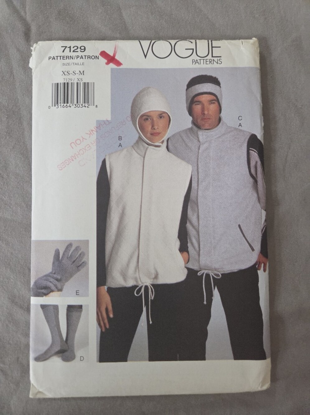 Vogue Patterns 7129 Unisex Vest, Hat, Headband, Booties & Gloves